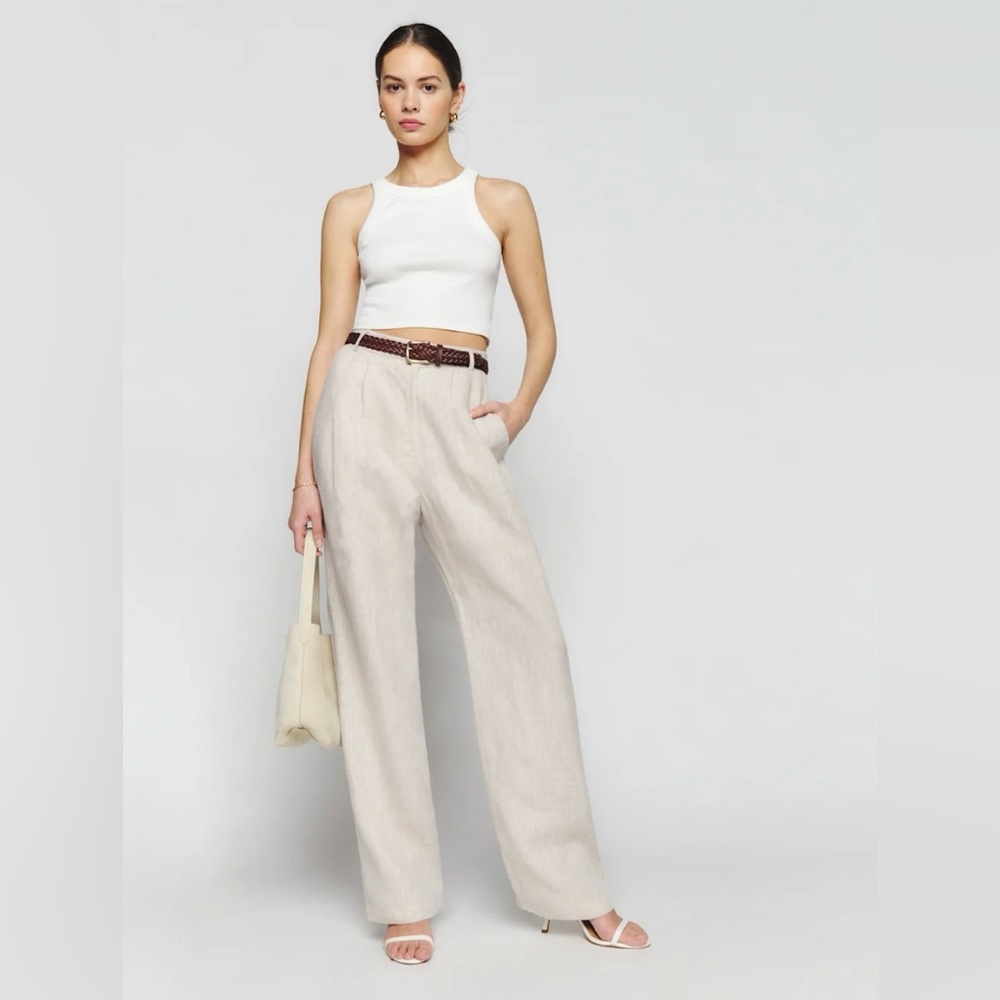 Reformation Wide-Leg Linen Blend Pants in Natural Cream